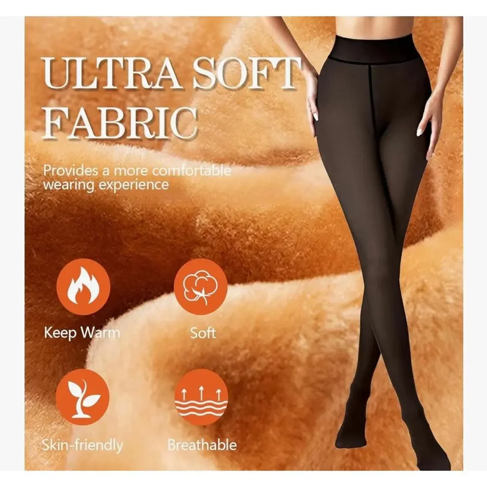 Delcast 2 Pairs Black Fleece Lined Tights Women Thermal Sheer XS